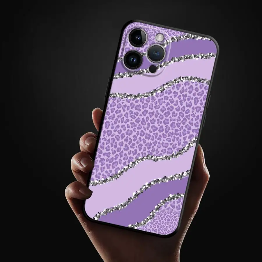 Luxury Pink Bow Leopard Design Phone Case - Stylish Black Soft Cover
