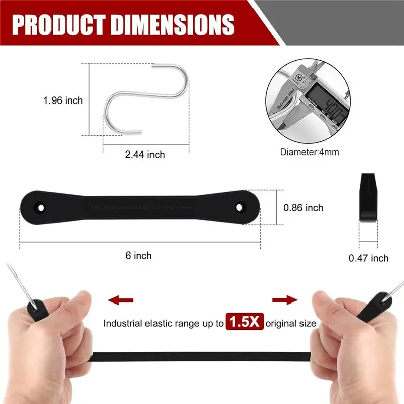 M45K-고무줄(후크 포함) 6인치, 고무 번지 코드(헤비 듀티) 야외용 고무 묶음끈(S형 후크 포함) 트럭, 밴, 자동차용