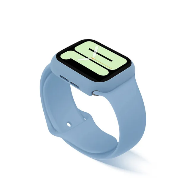 Strap+Glass+Case for Apple Watch Band 44mm 40mm iWatch band 42mm 38mm silicone bumper+bracelet for apple watch series 4 3 5 SE 6 22sky blue