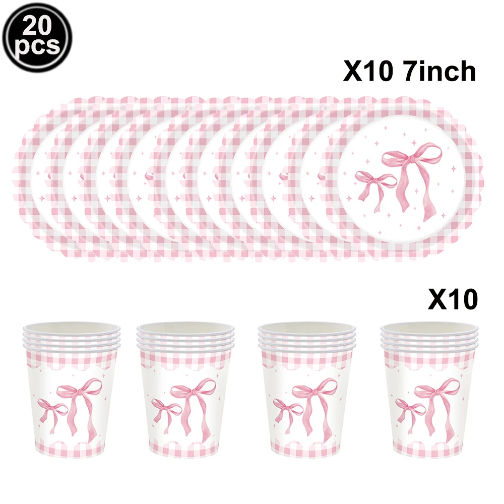 Pink Bow Theme Disposable Paper Napkins - 20pcs for Birthdays, Baby Showers, and Weddings
