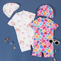 Elinfant Baby 0-2Y Newborn Infant Toddler Baby Boy Girl Swimsuit Short Sleeve Swimwear Beachwear Suit With Hat 1