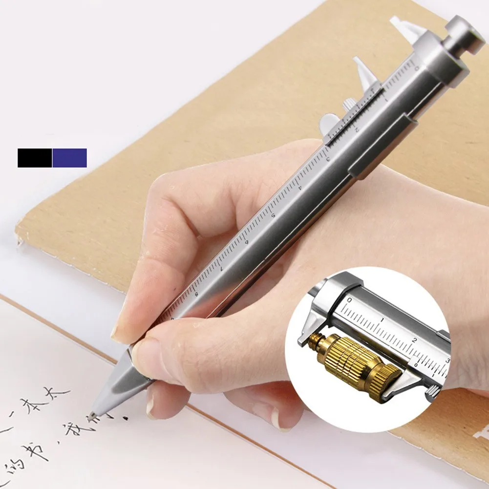 2 In 1 Vernier Caliper Pen 0.5mm Gel Ink Pen Vernier Caliper Roller Ball Pen Stationery Blue/Black Refill Hand Tools