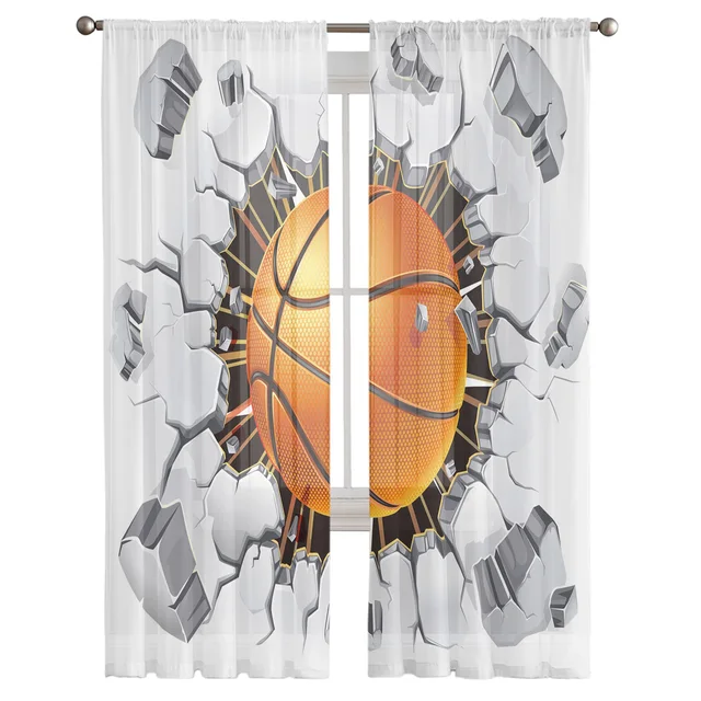 Basketball Hit The Wall Crack Stone Sheer Tulle Window Curtains: A Perfect Blend of Style and Functionality