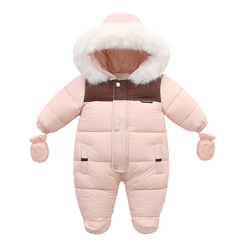 2025 Winter Jumpsuit For Kids Plus Velvet Warm Hooded Newborn Baby