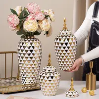 Ceramic Vase Geometric Rhombic Jar Ceramic Ginger Jar Storage Tank with Lid Porcelain Handicraft Home Decoration Accessories 1