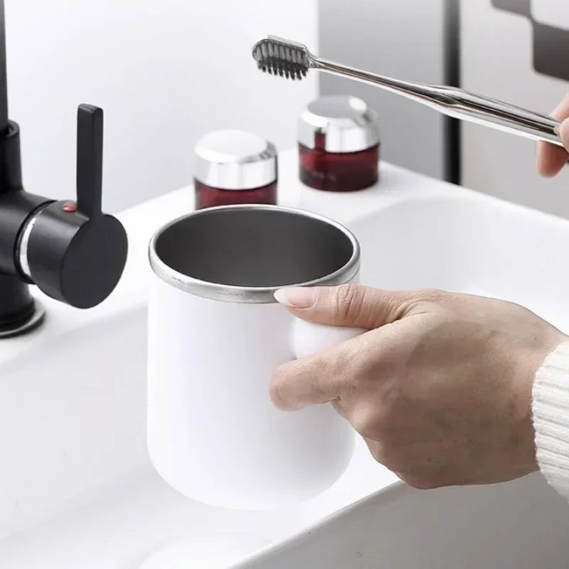 JUSTINLAU Couple Toothbrush Stainless Steel Liner Children's Simple Mouthwash Cup Drinking Utensil Home Bathroom_voghion.com