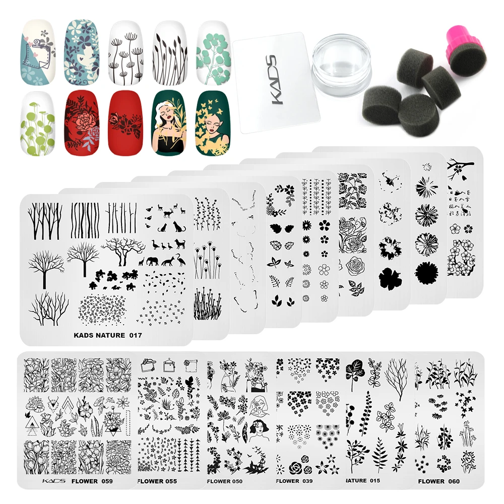 Nail Stamping Plate Set 15pcs Template with 2pcs Stamper 1pc Scraper Nail Art Template Kit