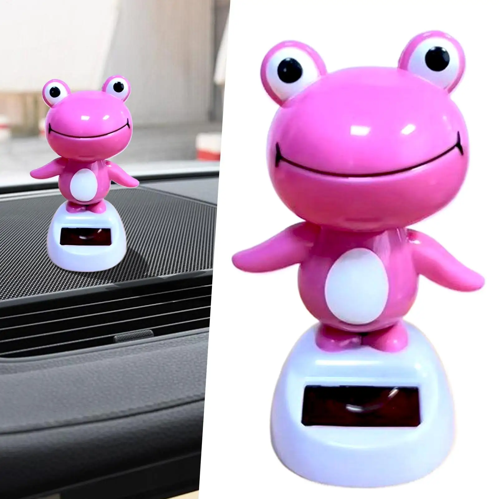 Pink frog car solar ornaments car interior decoration Dashboard Decorations Solar Powered Shaking Head Ornament for Automotive