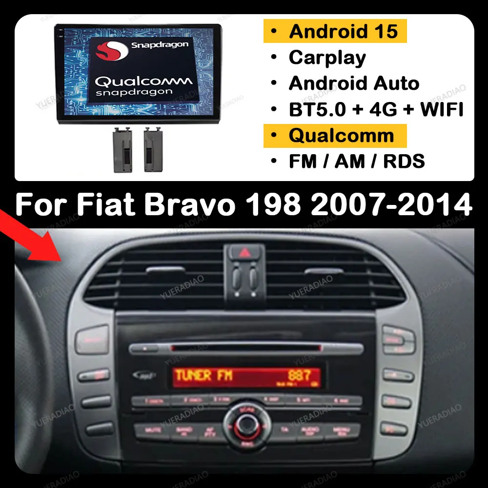 Android 15 Wireless Carplay Auto For Fiat Bravo 198 2 II 2007 - 2014 ...