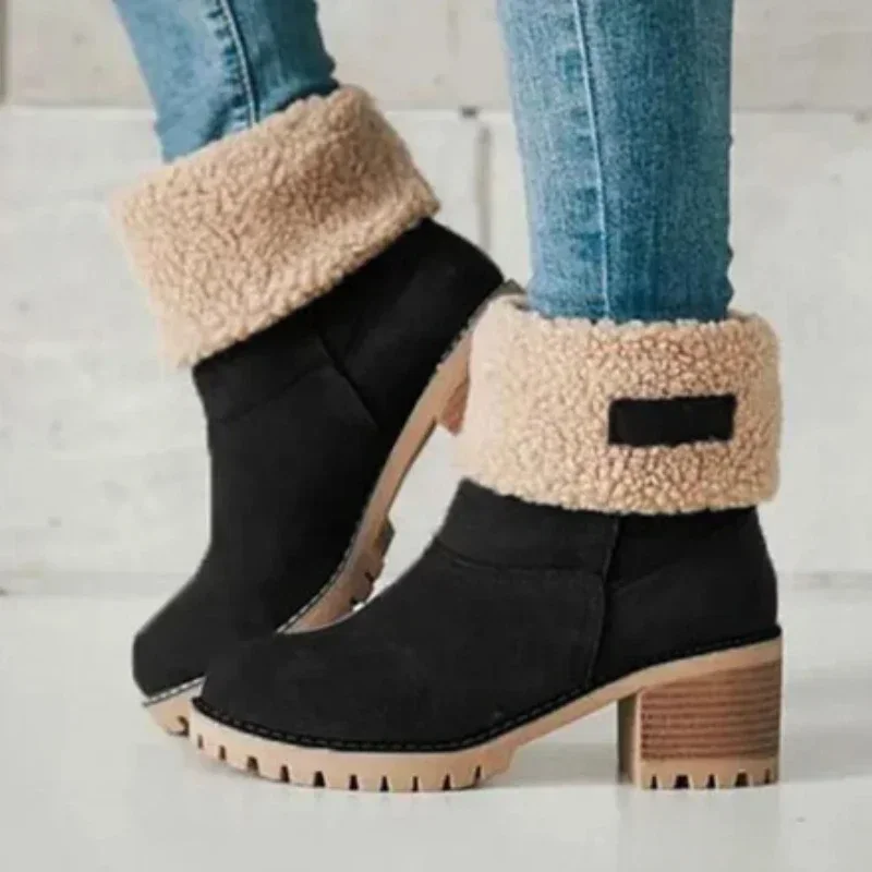 Women's Fur Warm Snow Boots 2023 Winter New Warm Wool Booties Ankle Boot Platform Shoes Turned-over Edge Casual Women Mid Boots