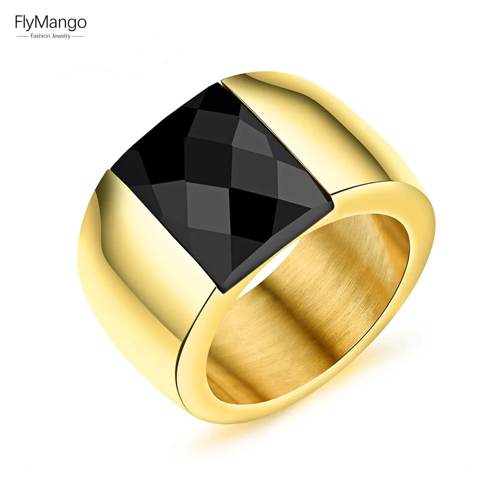 FlyMango модное черное квадратное мужское кольцо с мозаикой золотого цвета в стиле