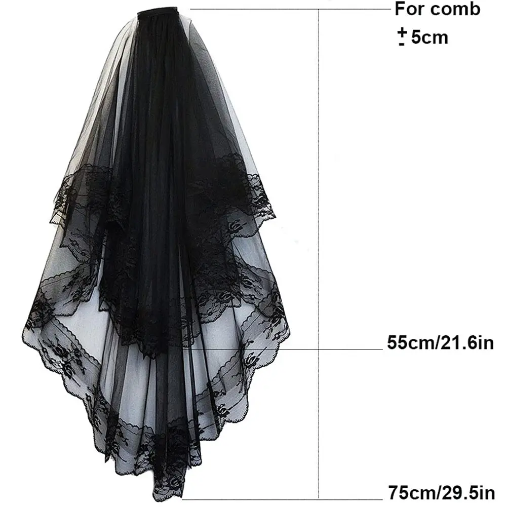 Voile De Mariage D'Halloween 2 Niveaux, Halloween Black Veil