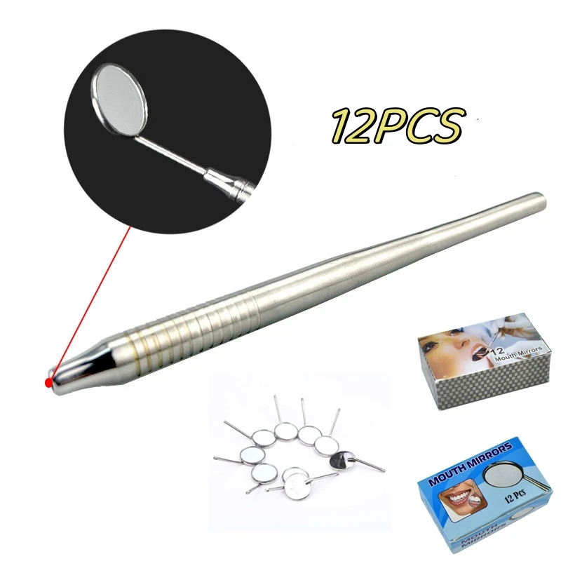 

12pcs Mirror + Handle Dental Odontoscope Oral Care Teeth Clean Examination Hygiene Stainless Steel Glass