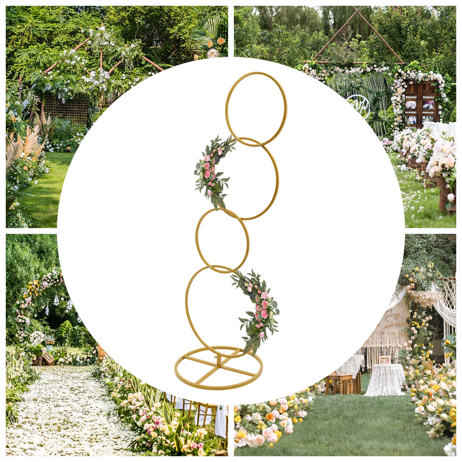 4er-Set goldene Eisen-Kreisrahmen, 13 Röhren, Hochzeits-Blumenständer, modernes Dekor für Zeremonien und Partys – Detail 2