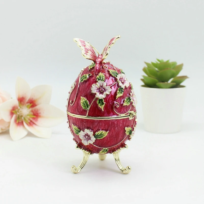 SHINNYGIFTS Schmetterlings-Osterei-Schmuckkästchen im Faberge-Ei-Stil mit Scharnier, Schmuckschatulle aus Metall für Heimdekoration, Ostergeschenke – Detail 23