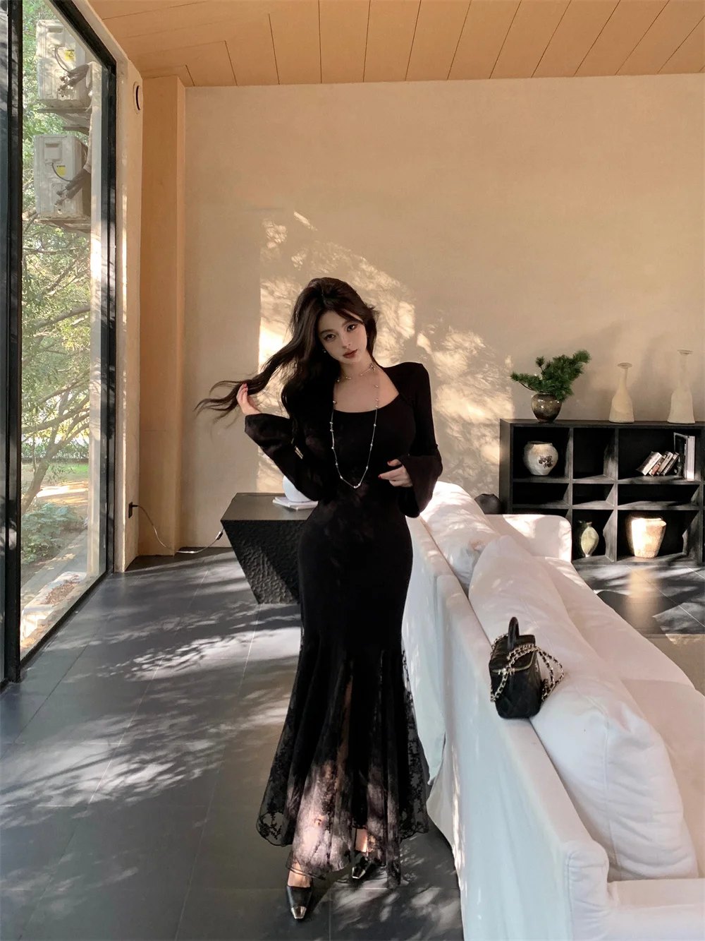 New Spring Summer Vintage Bodycon Solid Chic Women Black Dress Elegant Slim Lace Patchwork Party Prom Vestidos Female Clothes