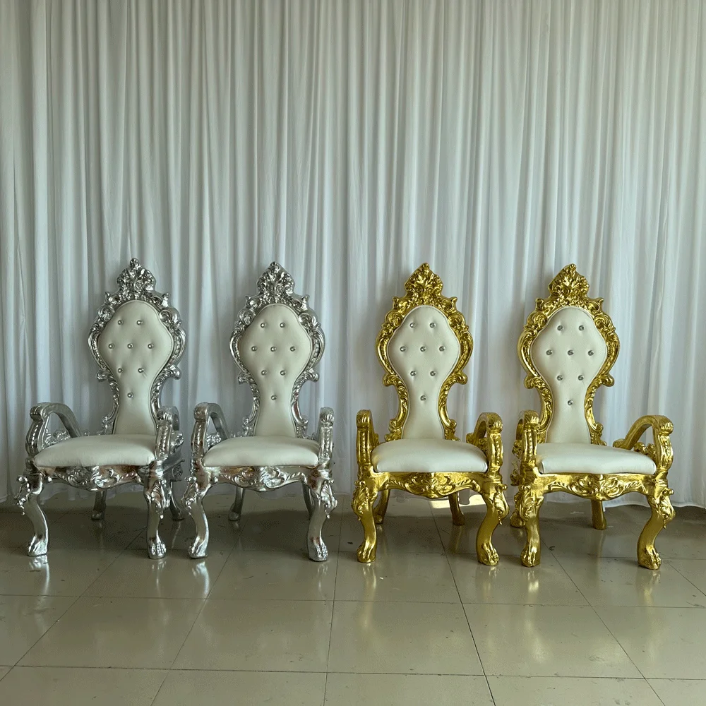 Luxury Wedding Gold Royal King Throne Chair For Queen High Back Chairs For Bride And Groom Princess Chair