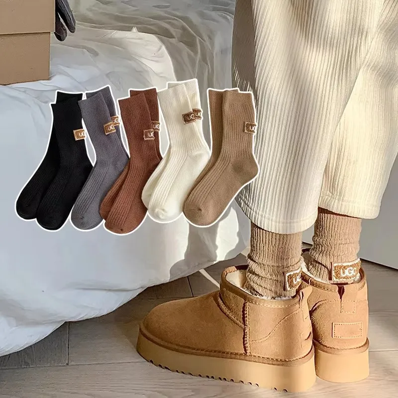 Winter Cozy Thickened Pile Socks Mid Calf Length Casual Cotton Soft Keep Warm Knitted Snow Boot Footwear Print Hosiery Носки