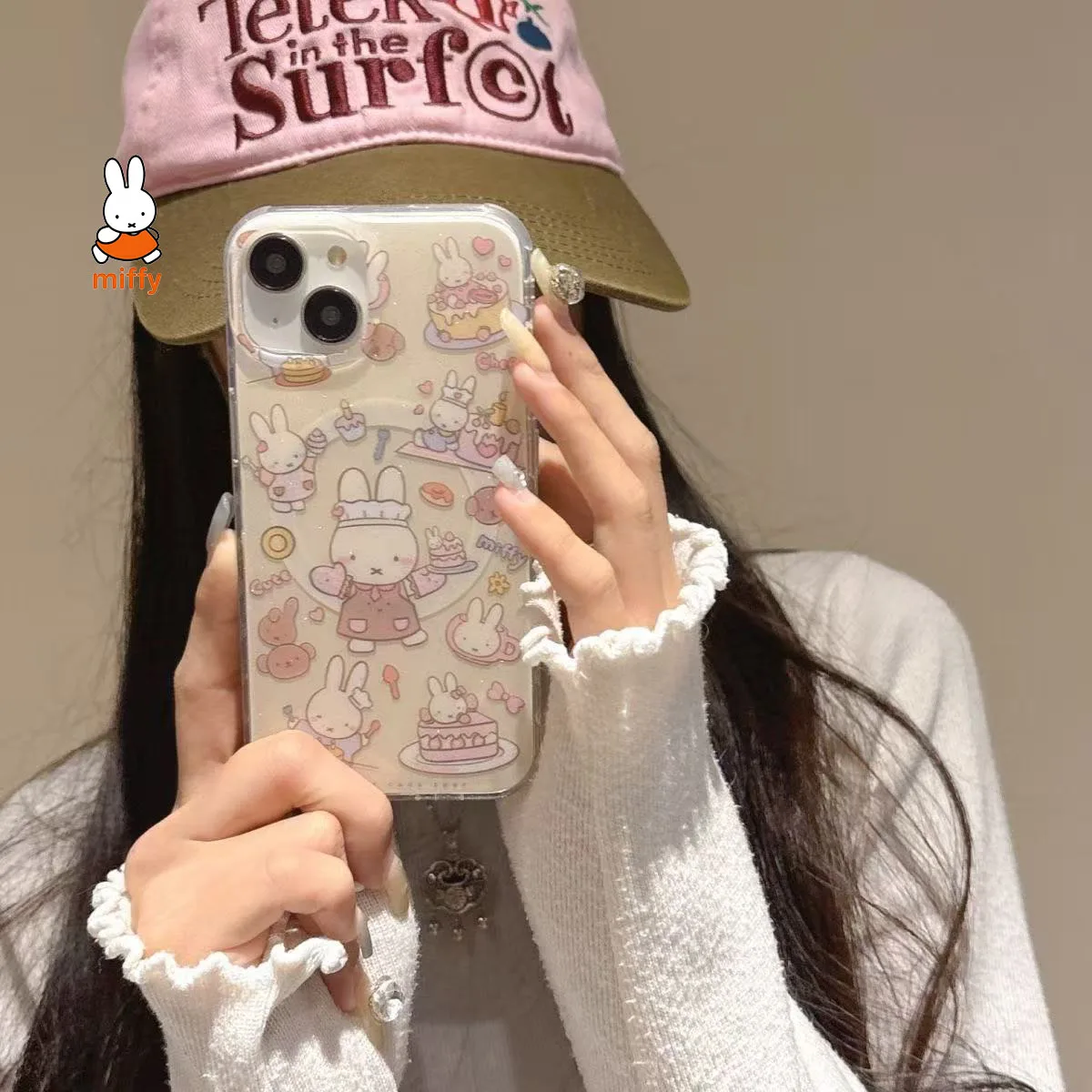 Miffy Kawaii Cartoon Mobile Phone Case Cute Anime Rabbit Magnetic Holder Phone Case Suitable for Iphone 16 Promax Iphone15 14 13 1