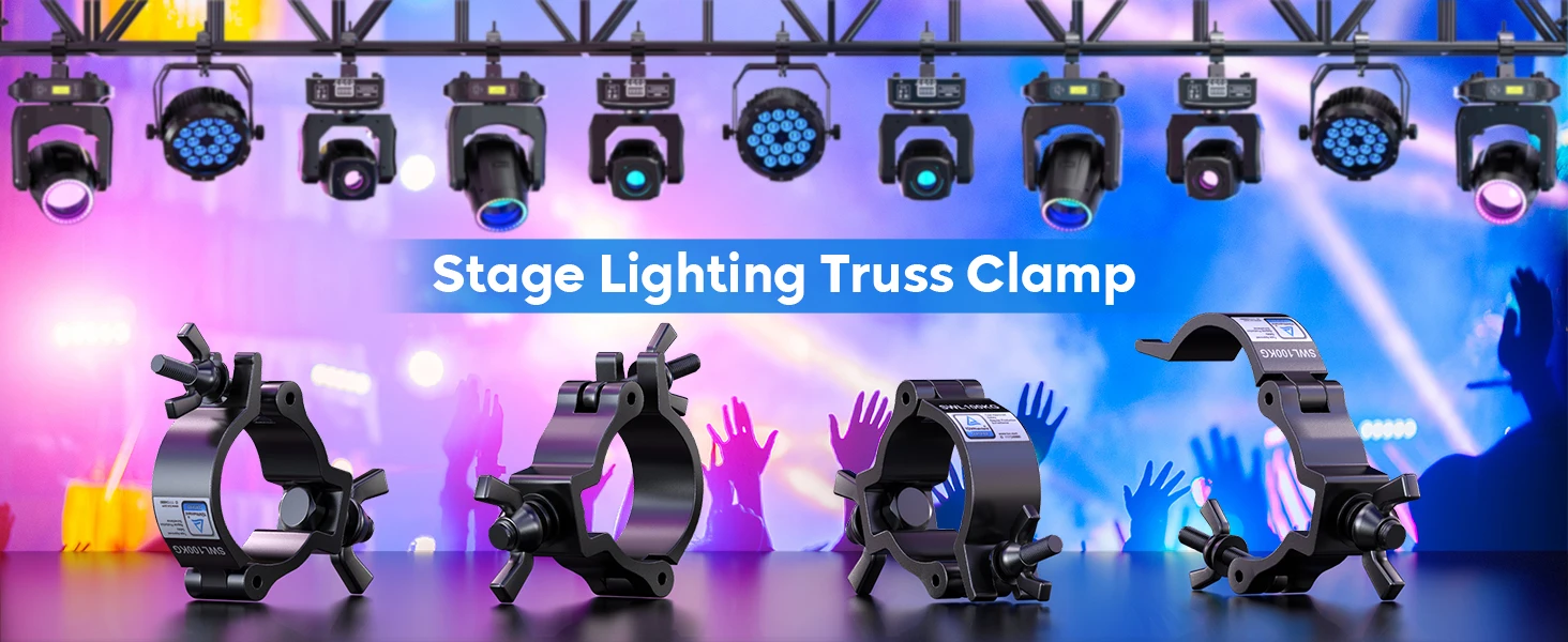 U'King 8Pcs Black Truss Clamps Heavy Duty Stage Lighting Hooks For Hanging DJ Lighting Par Lights Spot Lights