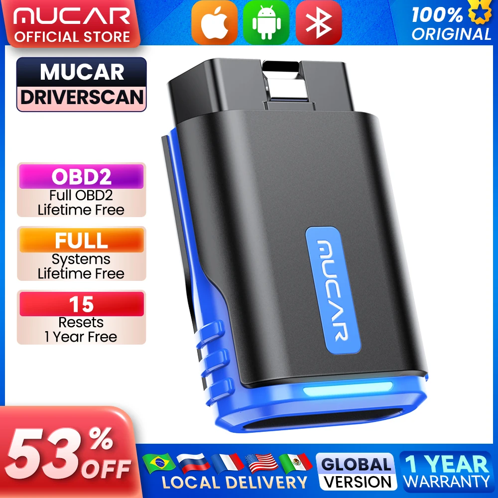 Mucar driverscan ferramentas de diagnóstico automotivo obd 2 scanner todos os carros leitor de código de sistema completo 15 redefinições ferramenta de digitalização bidirecional