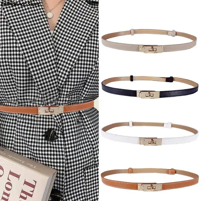 Fashion belt metal belt leather belt clothing accessory waist buckle Fashion Adjustable Thin Belt Luxury Black PU Leather Female Designer Girdle Korean Corset Metal Buckle Belts For Women White