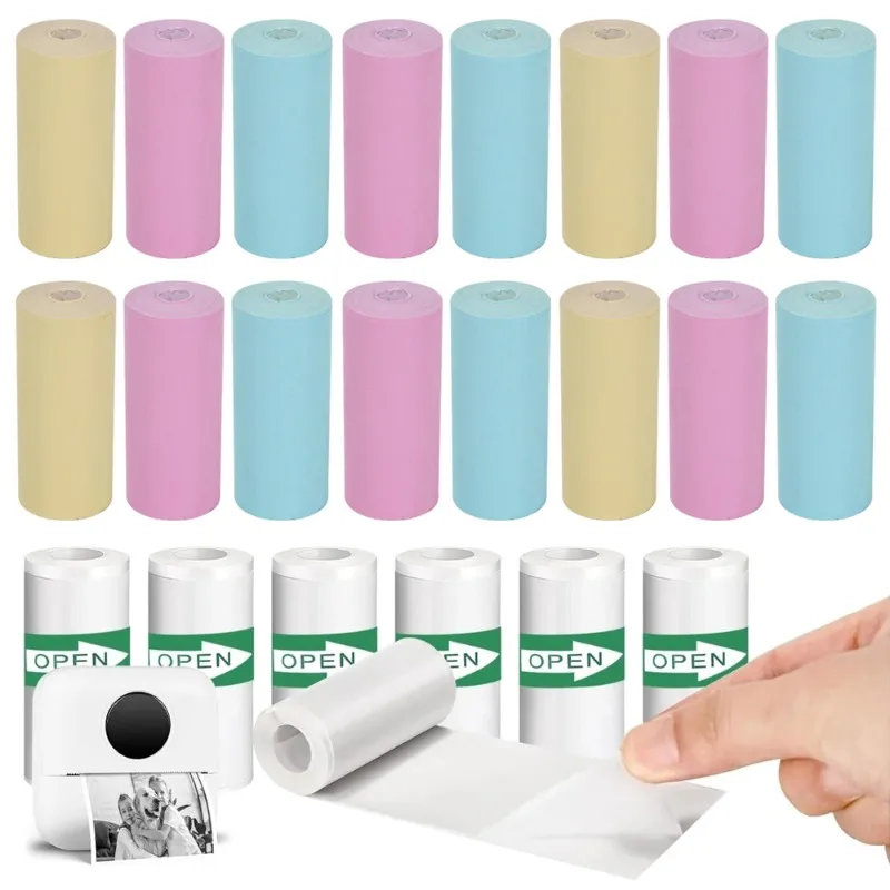 Thermal Printer Paper 57mm Colorful Mini Printing Paper Roll and Self-Adhesive Printable Sticker for Portable Thermal Printers