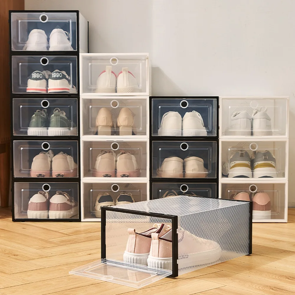 Space-Saving Foldable Drop Front Shoe Storage Boxes Container for With Lids  Fits Up to Size 14 (Transparency)，12 Pack Shoe Boxes - AliExpress