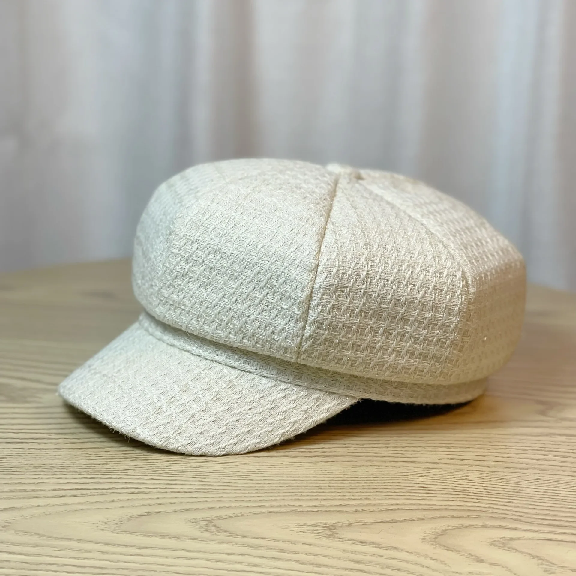 New Japanese solid color thousand-bird check octagon hat woman British retro fashion beret casual all-match newsboy hat