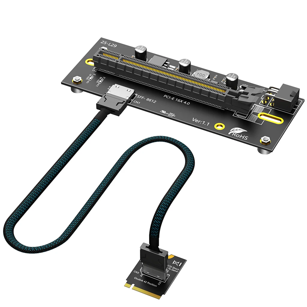 M.2 M-Key 2230/2280 zu PCIe 4.0 X16 mit Oculink SFF-8612/8611 Verlängerungskabel als externe Grafikkarte PWR ATX 6PIN/ATX 24PIN – Detail 1