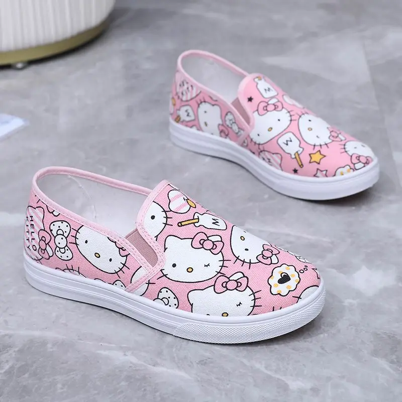 Sanrio Hello Kitty Pink Canvas Shoes Cartoon Casual Cute Slip-On Japanese Korean Style Aesthetic Flat Shoes Y2k Breathable Shoe 2