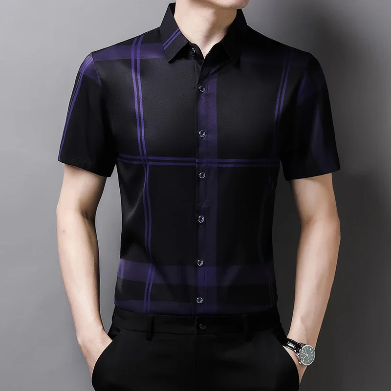 New Men's Business Casual Short Sleeved Shirt No Iron and Wrinkle Resistant Top 2