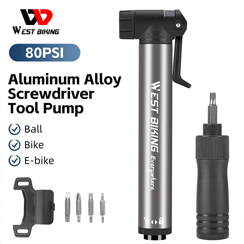 

WEST BIKING 2 in 1 Bicycle Pump With Screwdriver Tool Portable Aluminum Alloy Bicycle Pump Tire Inflator MTB Road Bike Pump