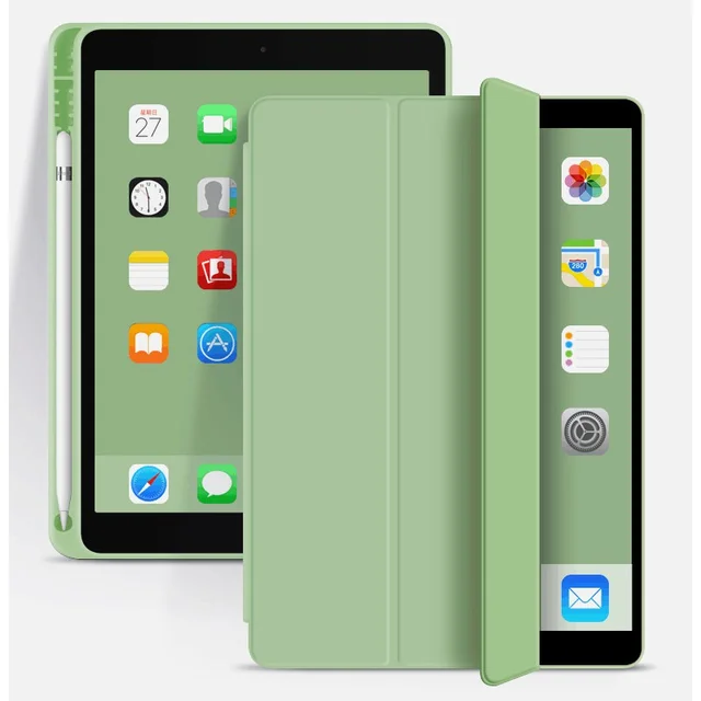 Case For 2021 iPad 10.2 7 8 9th 2018 2017 9.7 5th 6th Mini 5 2021 Pro 11 10.5 Air 3 4 Smart Cover With Pencil Holder Generation Matcha Green