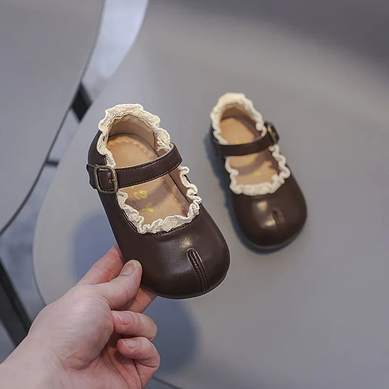 Spring Autumn Baby Girls Leather Shoes Children Lace Party Princess Shoes Non-slip Soft Sole Toddler Kids Lightweight