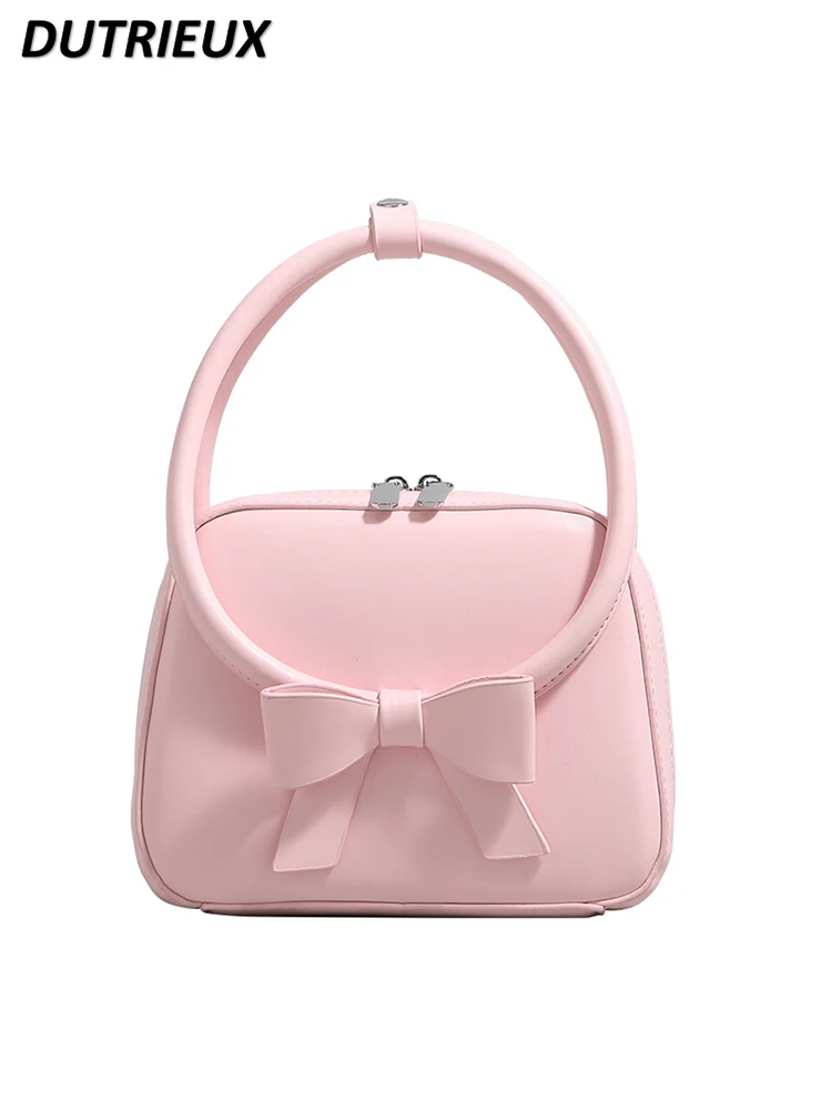 Fashion New Simple Small Square Bags for Women 2024 New Sweet Cute Bow Ladies Handbags All-Match Shoulder Messenger Bag