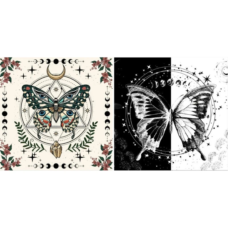 

H8WC Decorative Background Cloth Blanket Butterfly Moon Phases Tableclothes
