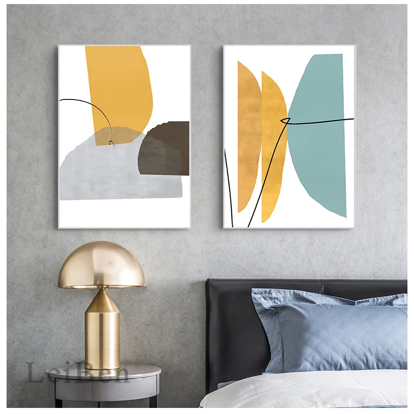 Modern Abstract Blue and Yellow Geometric Canvas Art