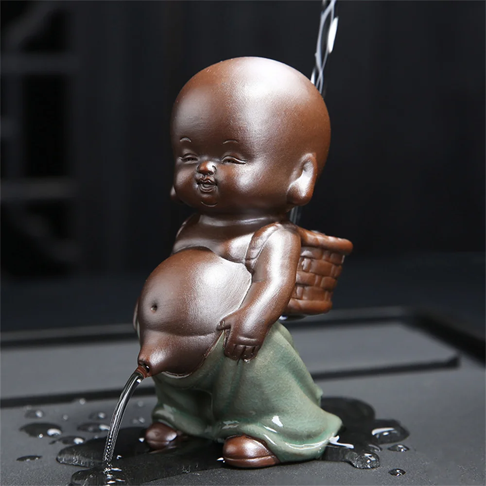 Purple Sand Tea Pet Ornaments Little Monk Ceramic Figures Tea Play Peeing Doll Set Peeing Water Spray Accessories,tea pet ornaments
