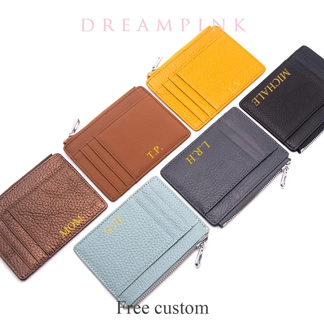 Monogram Letters Cowhide Card Holder Envelope Custom Name Gift Men Business  Credit Card Case Genuine Leather Women Slim Wallet - AliExpress