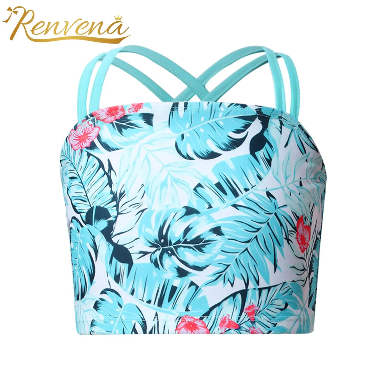 

Kids Tops For Girls Double Straps Print Crop Vest Tank Top Swim Top Children's Clothes Tankini Bathing Suit Pool Beach Swimwear