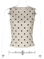 Hugcitar femmes mode à pois imprimé O cou Sexy mince culture débardeur été femme vêtements plage vacances fête Streetwear 6