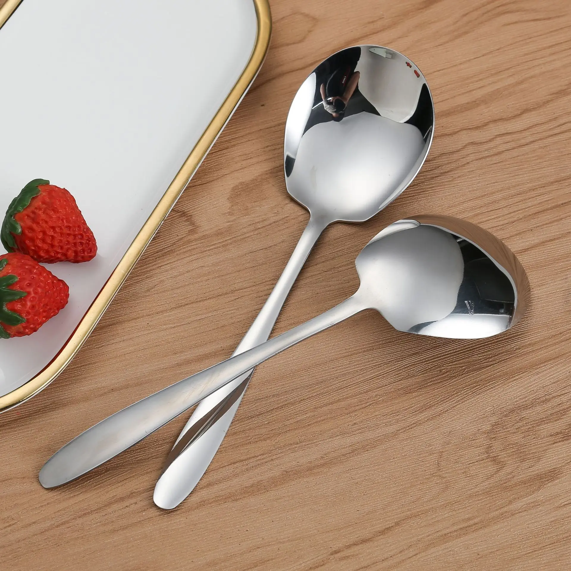 Stainless steel spoon 1pc Home hotel buffet serving Long handle large public serving spoon