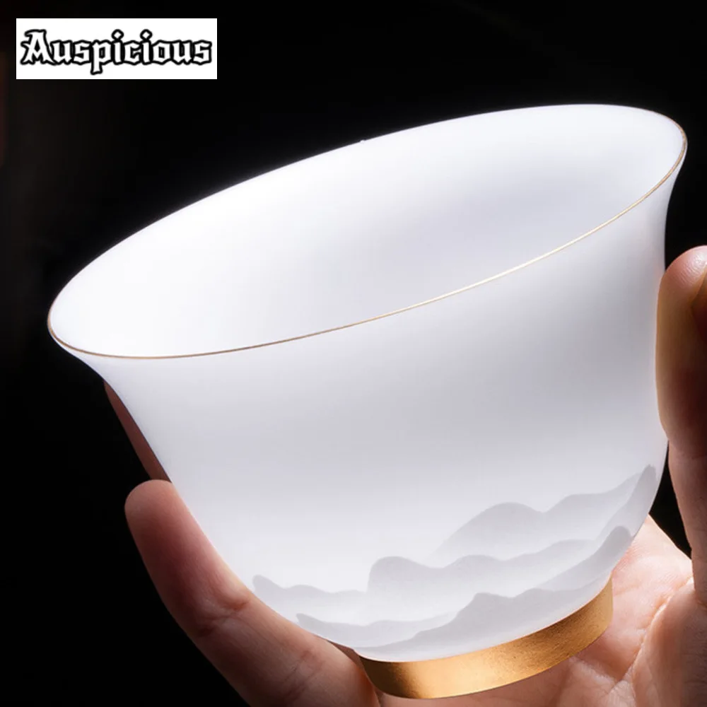 180ml High End Iced Jade Porcelain Gaiwan Vintage Tea Tureen Chinese Tea Maker Cover Bowl Ceremony Accessories Collection