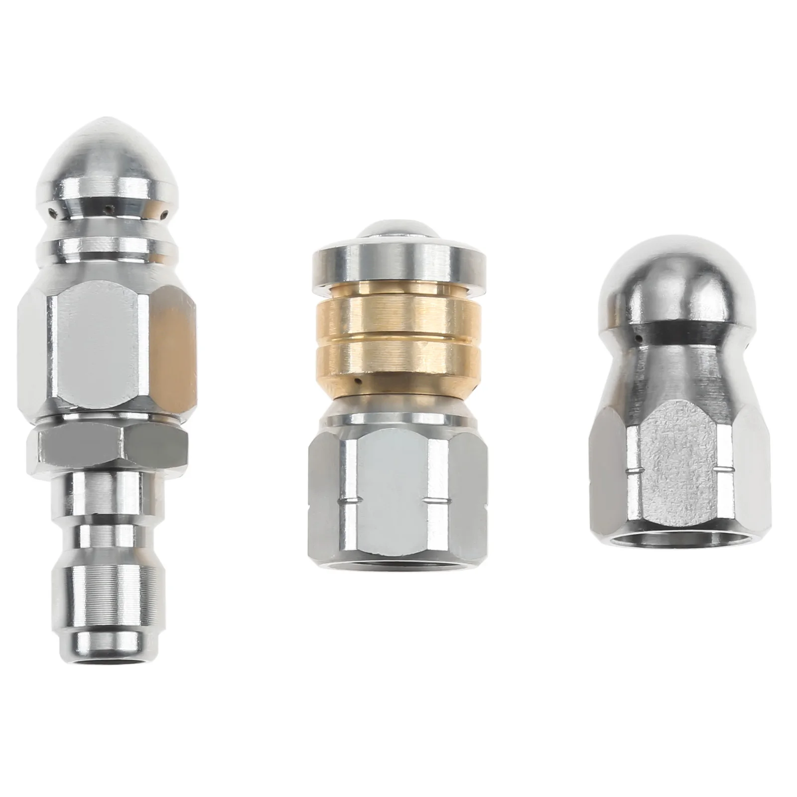 

3pcs Stainless Steel Sewer Jetter Nozzle for Pressure Washer Button Nose Rotating Flat Jetting Drain 1/4" NPT Quick Connector