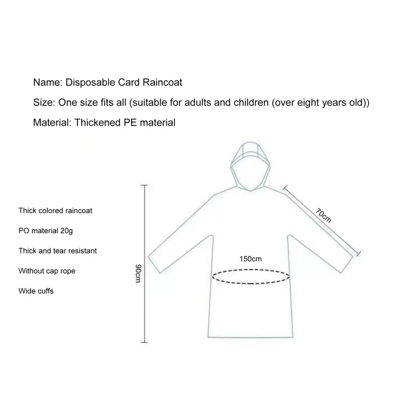 Adult Rain Card Compression Disposable Ponchos Hooded Raincoat Lengthened Waterproof For Outdoor Plastic Rain Cover Random Color waterproof raincoat waterproof rain bonnet