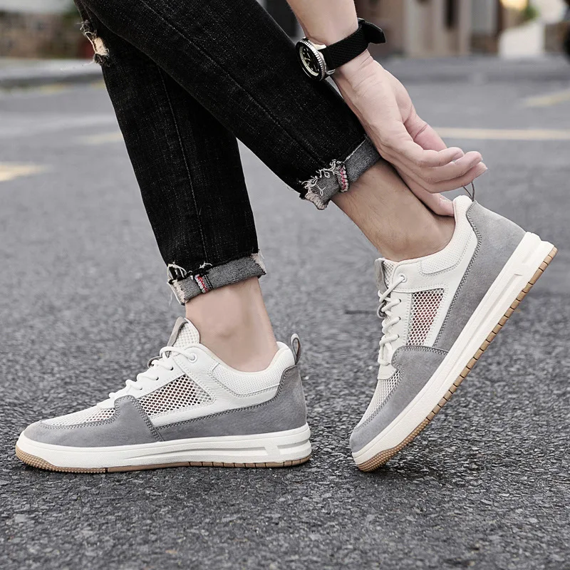 Men's Height-increasing Sneakers Hollow Ventilated Mesh Shoes Summer Low-top Thick-soled Sports and Casual Shoes Trendy Shoes