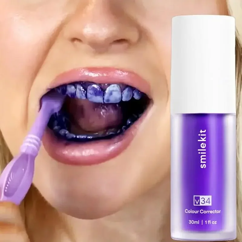 

2pcs Purple Toothpaste Tooth Withening Cleansing Mousse Refreshes Breath Smoke Stains Removal Yellow Dental Oral Care 30ml
