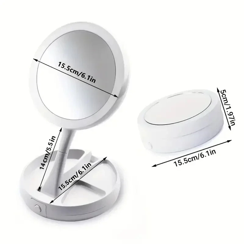 360&deg;Lighting Makeup Mirror With LED Light USB Portable Foldable Desk Vanity Mirror Adjustable HD Travel Home Beauty Tools