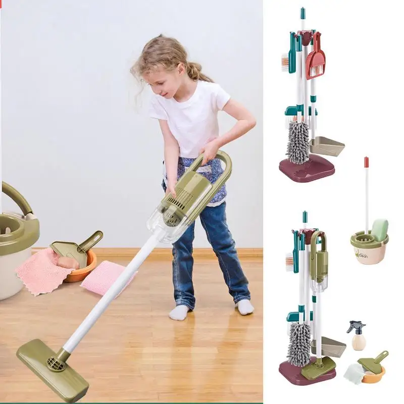Kids Cleaning Set Housekeeping Pretend Play Set Simulation Vacuum Cleaner Cart Cleaning Dust Tools Learning Toys For Kids